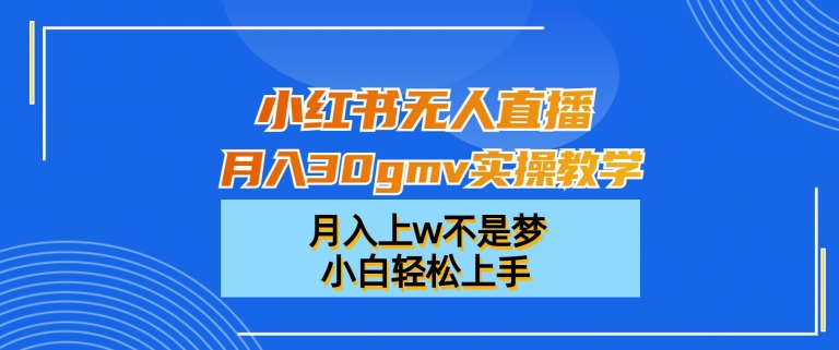 小红书无人直播月入30gmv实操教学，月入上w不是梦，小白轻松上手-副业库