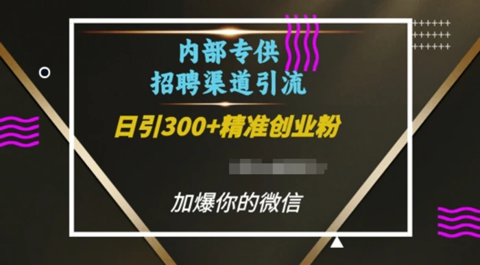 内部招聘渠道日引流300+创业粉，加爆你的微信-副业库