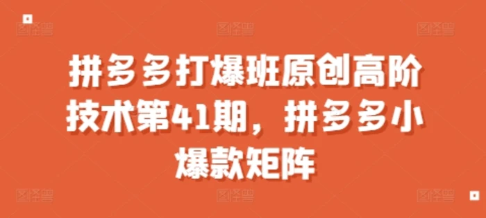 拼多多打爆班原创高阶技术第41期，拼多多小爆款矩阵-副业库