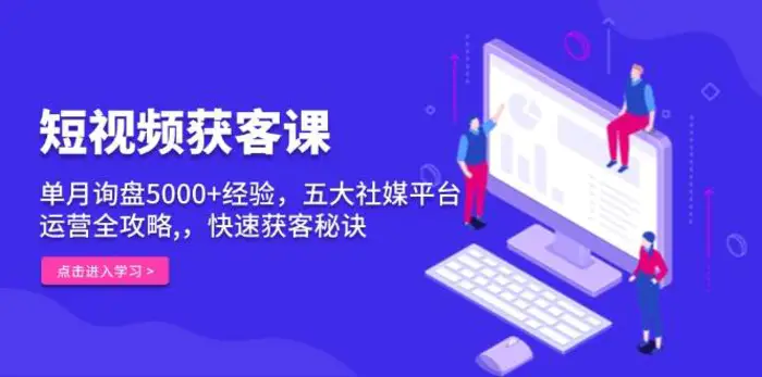 短视频获客课，单月询盘5000+经验，五大社媒平台运营全攻略,，快速获客秘诀-副业库
