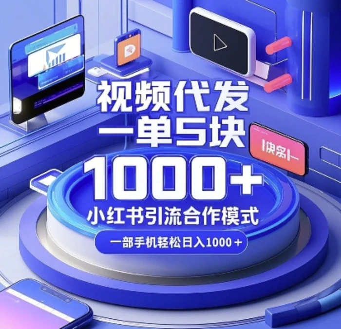 视频代发，一单5块，小红书引流合作模式，一部手机轻松日入多张-副业库