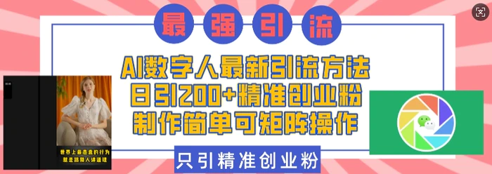 AI数字人最新引流方法，日引200+精准创业粉，制作简单可矩阵操作-副业库
