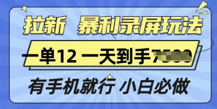 拉新暴利录屏玩法，一单12块，有手机就行，小白必做-副业库