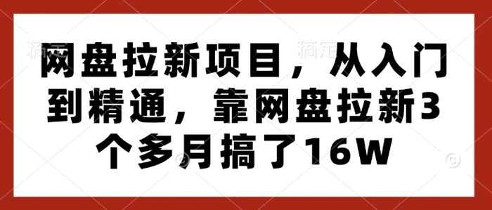 网盘拉新项目，从入门到精通，靠网盘拉新3个多月搞了16W-副业库