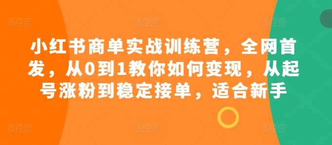小红书商单实战训练营，从0到1教你如何变现，从起号涨粉到稳定接单，适合新手-副业库
