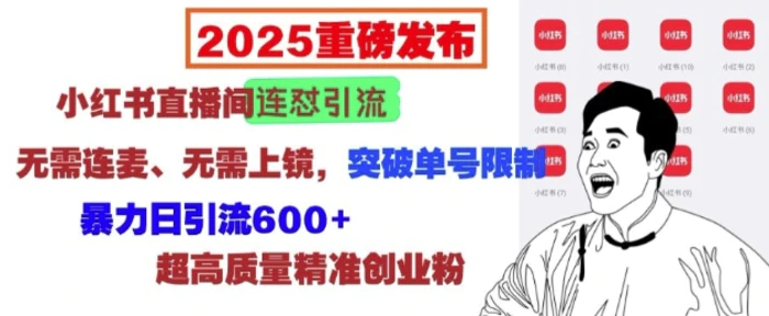 2025重磅发布：小红书直播间连怼引流，无需连麦、无需上镜，突破单号限制，暴力日引流600+-副业库