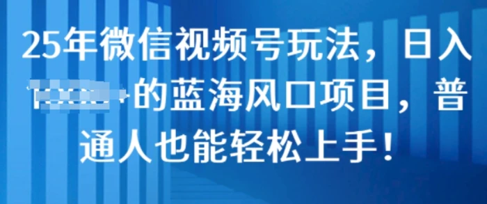 25年微信视频号玩法，日入几张的蓝海风口项目，普通人也能轻松上手!-副业库