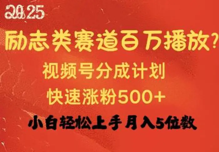 励志类赛道也能百万播放，快速涨粉500+视频号变现月入过W-副业库