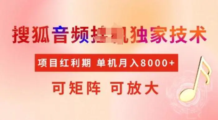 全网首发搜狐音频挂JI独家技术，项目红利期，可矩阵可放大，稳定月入8k【揭秘】-副业库