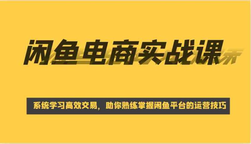 闲鱼电商实战课，系统学习高效交易，助你熟练掌握闲鱼平台的运营技巧-副业库