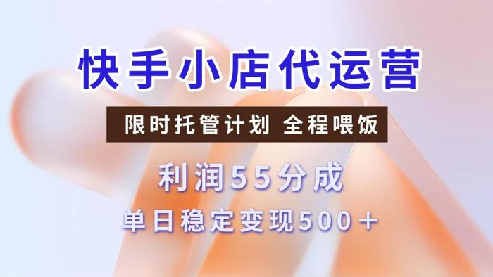 快手小店代运营，限时托管计划，收益55分，单日稳定变现500+-副业库