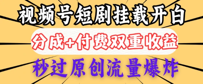 2025视频号短剧内测挂载开白权限，分成+付费双重收益，秒过原创流量爆炸，小白有手就会-副业库