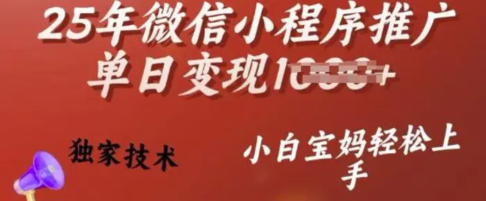25年微信小程序推广单日变现多张，独家技术，小白宝妈轻松上手-副业库