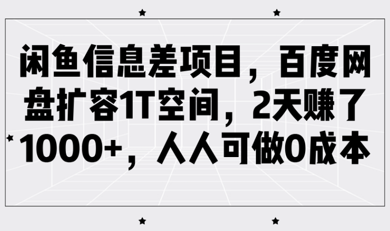闲鱼信息差项目，百度网盘扩容1T空间，2天赚了1000+，人人可做0成本-副业库