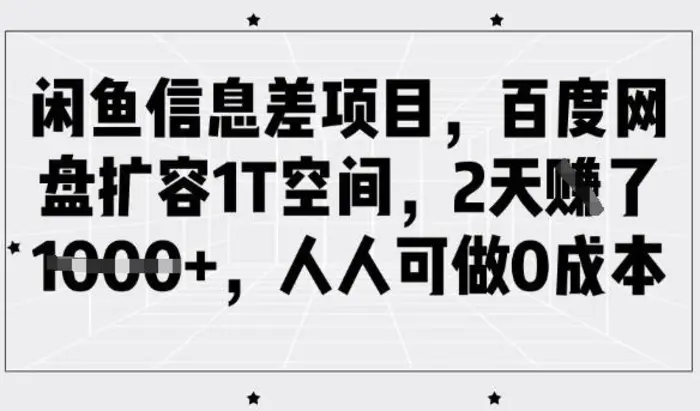闲鱼信息差项目，百度网盘扩容1T空间，2天收益1k+，人人可做0成本-副业库