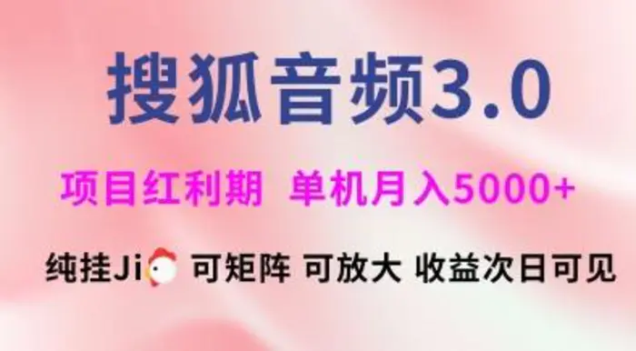 搜狐音频挂ji3.0.可矩阵可放大，独家技术，稳定月入5000+-副业库