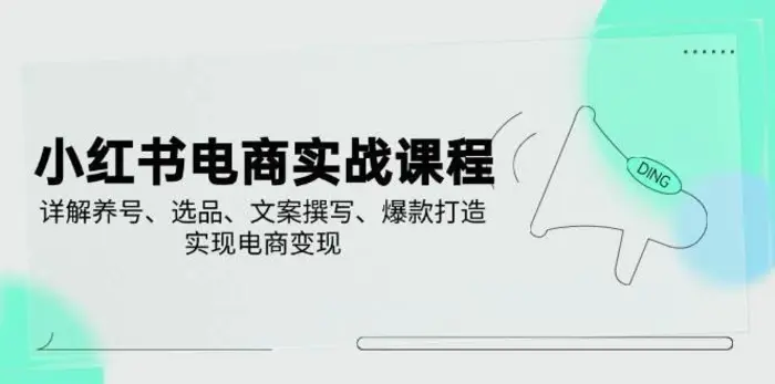 小红书电商实战课程，详解养号、选品、文案撰写、爆款打造，实现电商变现-副业库