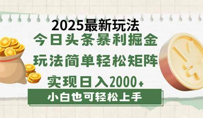 （14120期）今日头条2025最新玩法，思路简单，复制粘贴，轻松实现矩阵日入2000+-副业库