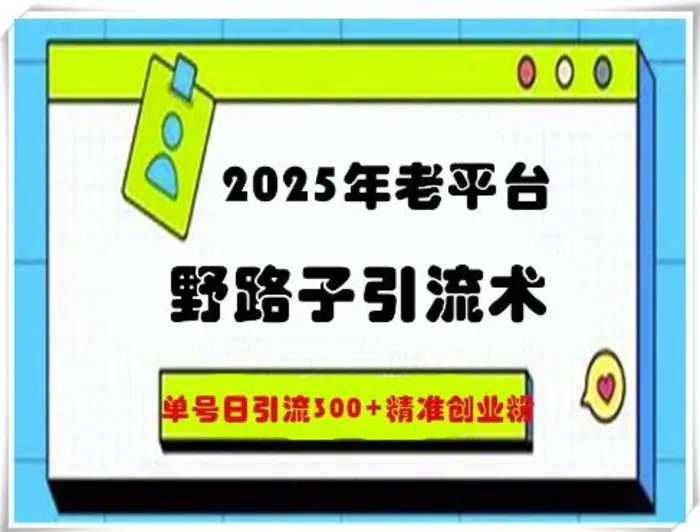 2025年老平台野路子引流术，单号日引流300+精准创业粉-副业库