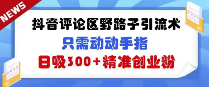 抖音评论区野路子引流术，只需动动手指，日吸300+精准创业粉-副业库