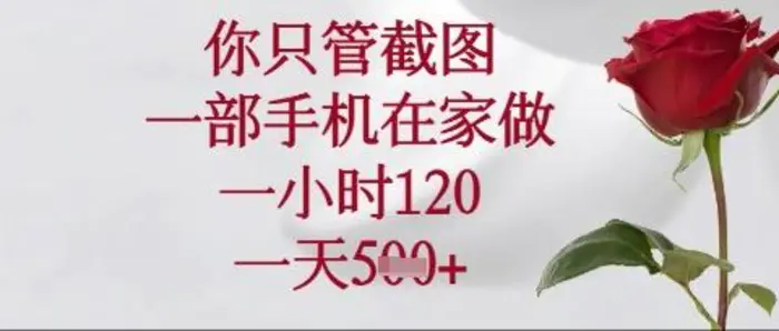 你只管截图，一部手机在家操作，一小时120.一天5张-副业库