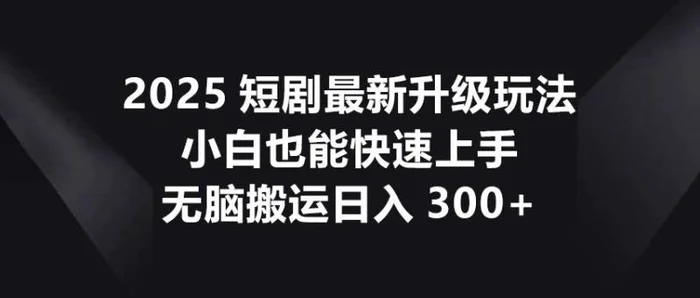 2025短剧最新升级玩法，小白也能快速上手，无脑搬运日入300+-副业库