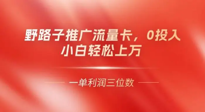 0门槛推广流量卡，一单收益上百，0投入，小白月入过W-副业库
