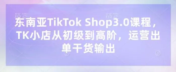 东南亚TikTok Shop3.0课程，TK小店​从初级到高阶，运营出单干货输出-副业库