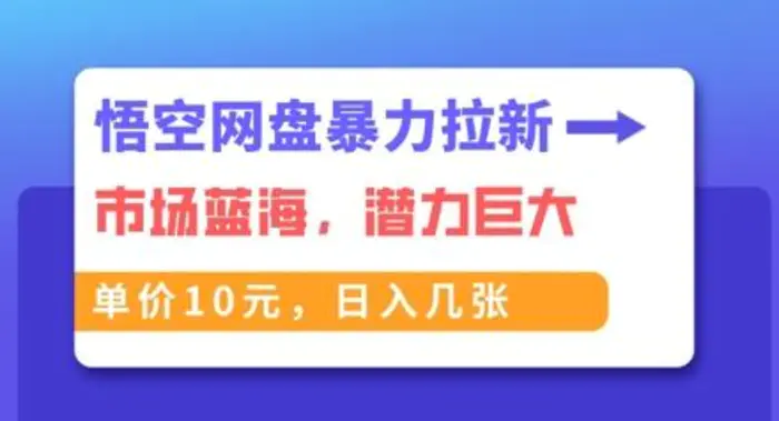 悟空网盘暴力拉新：一单10元，市场空白，日入几张-副业库