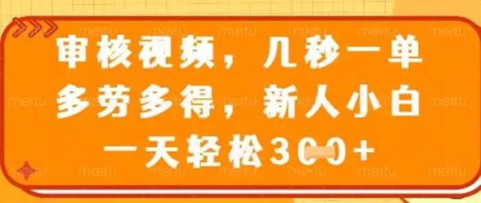 最新审核视频，几秒一单，多劳多得，新人小白一天轻松3张-副业库