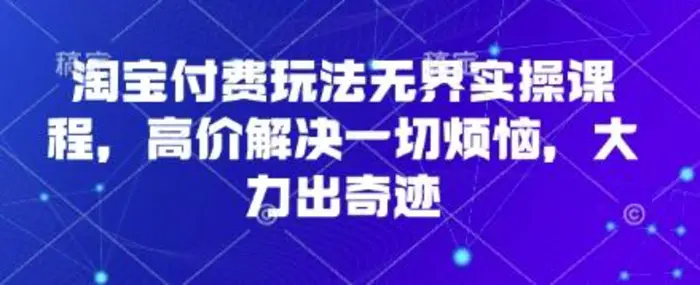 淘宝付费玩法无界实操课程，高价解决一切烦恼，大力出奇迹-副业库