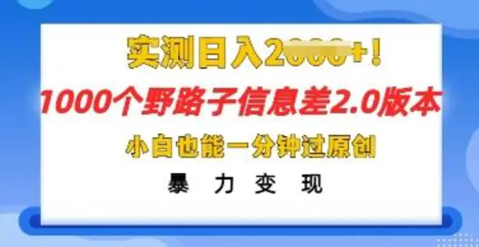 2025抖音1000个野路子信息差最新玩法，一分钟过原创，暴力变现月入几k-副业库