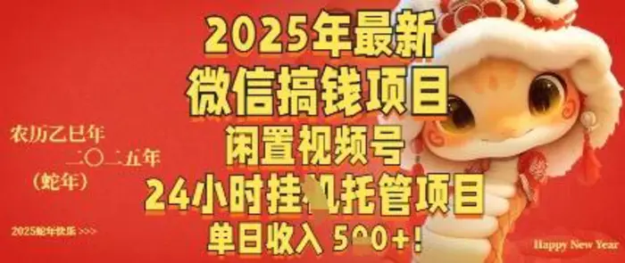 2025年最新微信搞钱项目，闲置视频号年24小时挂G托管项目，单日收入多张-副业库