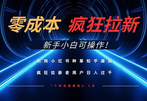 利用小红书种草知乎漏洞，零成本疯狂拉新日入数张，新手小白可操作-副业库