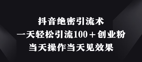 抖音绝密引流术，一天轻松引流100+创业粉，当天操作当天见效果-副业库